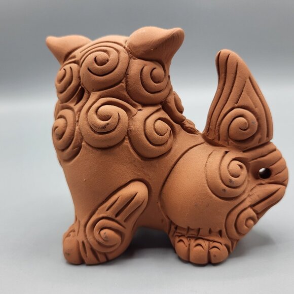 Set of 2 Okinawan Shisa Foo Dog Guardian Lions Figurines Terra Cotta Clay 3.5" - Picture 15 of 16